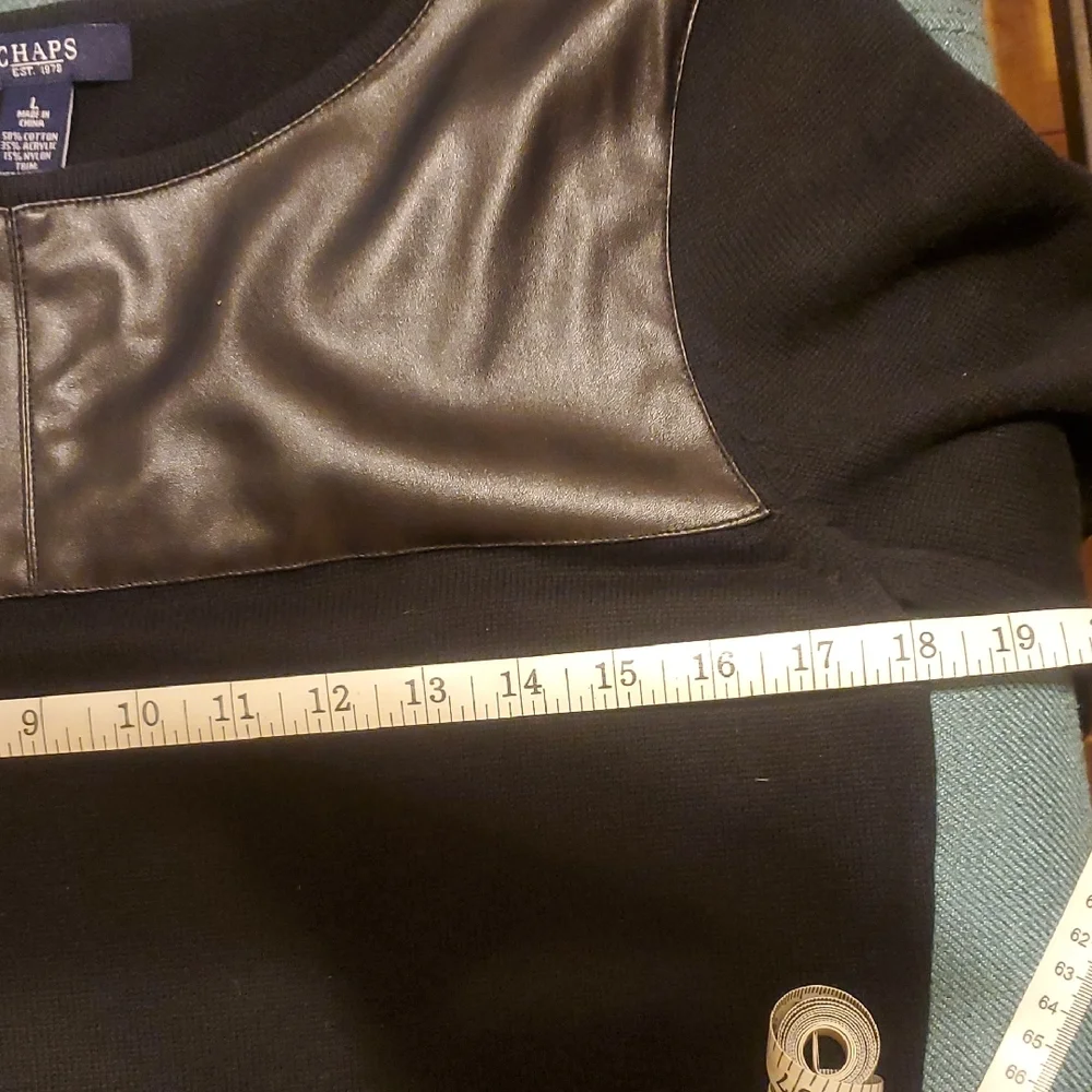 Chaps Black Dress with Faux Leather Detail - Picture 7 of 10